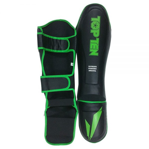 Top Ten Schienbein und Spannschutz Triangle II Neo Thaiboxing K1 MMA Schwarz-Grün