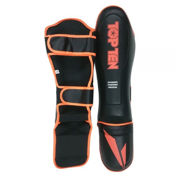 Top Ten Schienbein und Spannschutz Triangle II Neo Thaiboxing K1 MMA Schwarz-Orange