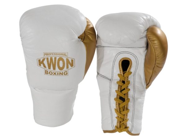 Kwon Boxhandschuhe Leder mit Schnürung Weiß-Gold