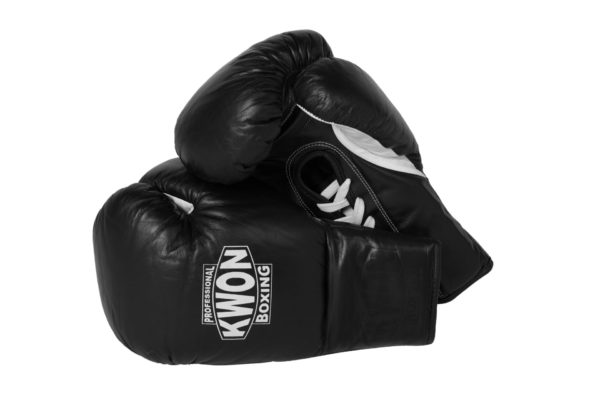KWON Boxhandschuhe Leder mit Schnürung Schwarz
