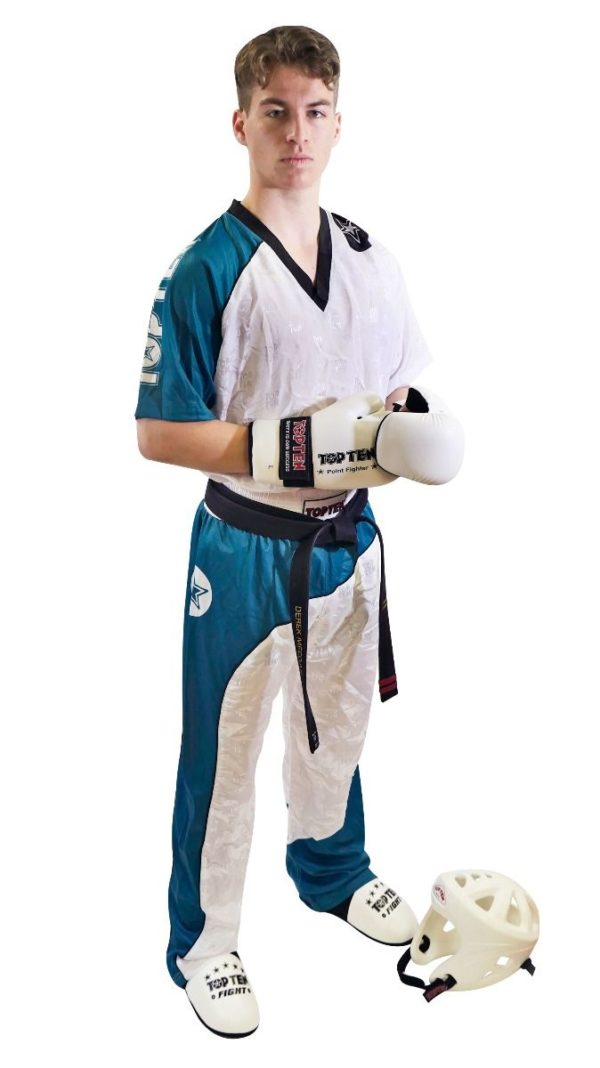 TOP TEN Kickbox Uniform Bow Weiß-Petrol
